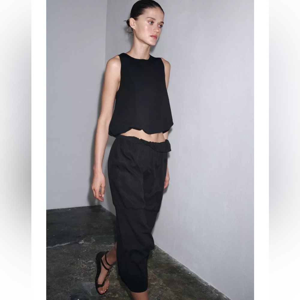 NWT Zara 2 Piece Puffy Hem Knit Top And Combined Knit Midi Skirt